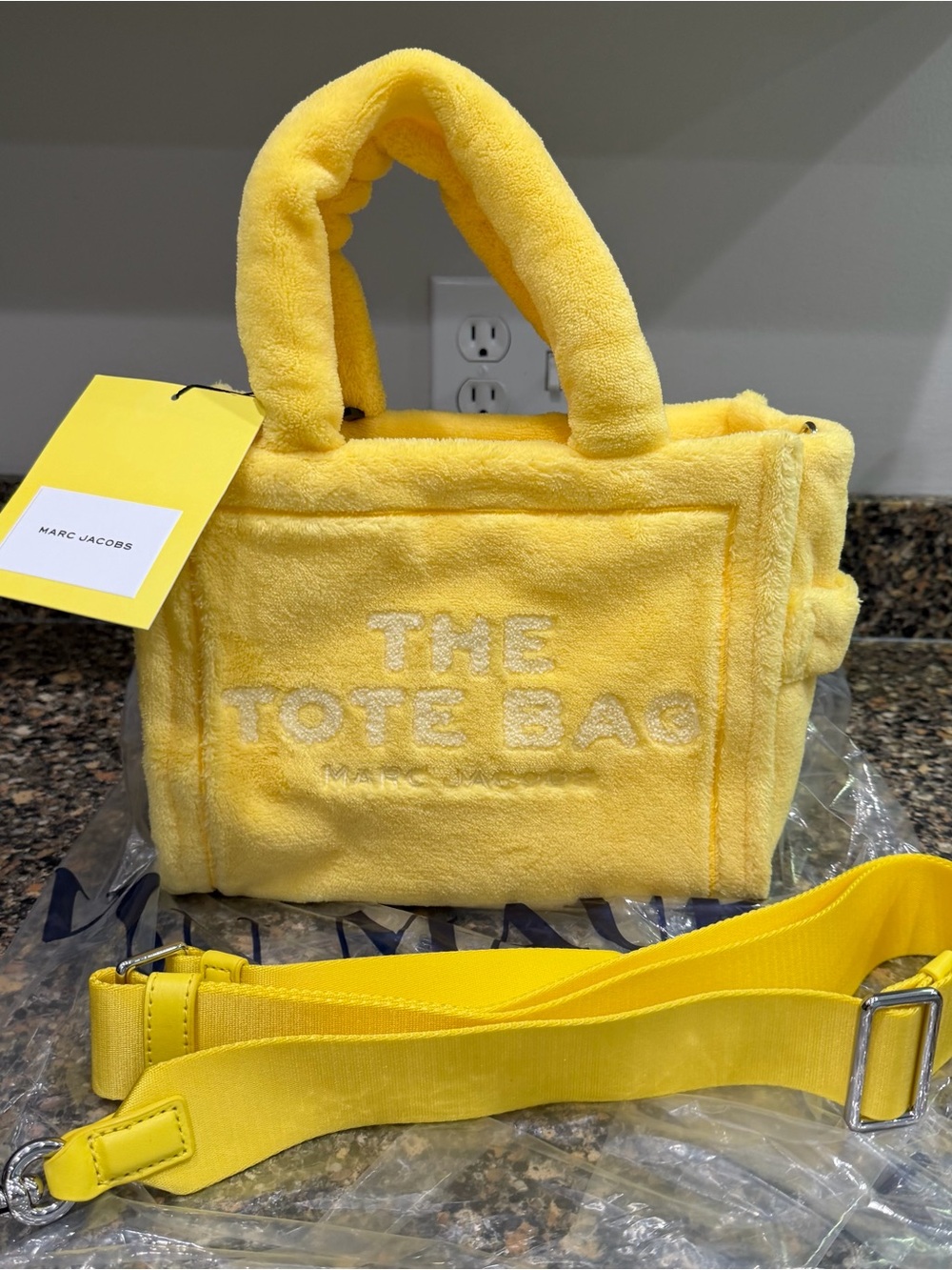Marc Jacobs Yellow 'The Tote Bag' Plush Mini Tote new